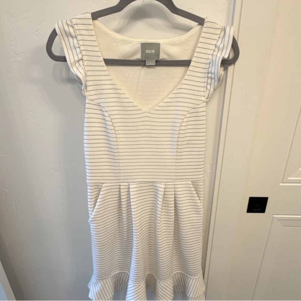 Maeve White and Navy Striped Mini Dress- like new !